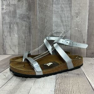 Birkenstock Daloa Womens Ankle Strap Birko Flor Sandal Leather Silver Sz 7 EU 38